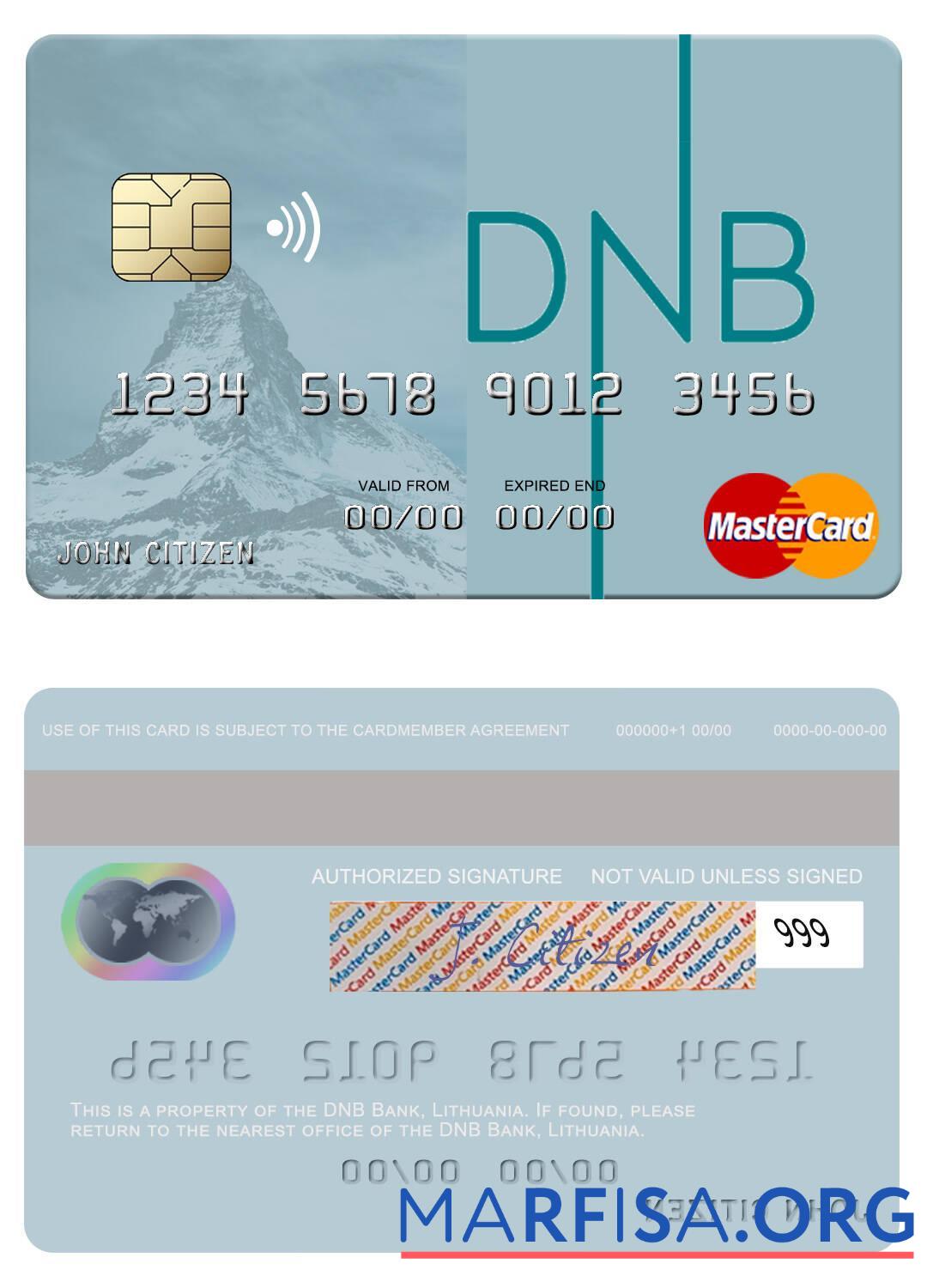 Printable Lithuania DNB Bank mastercard download for verification